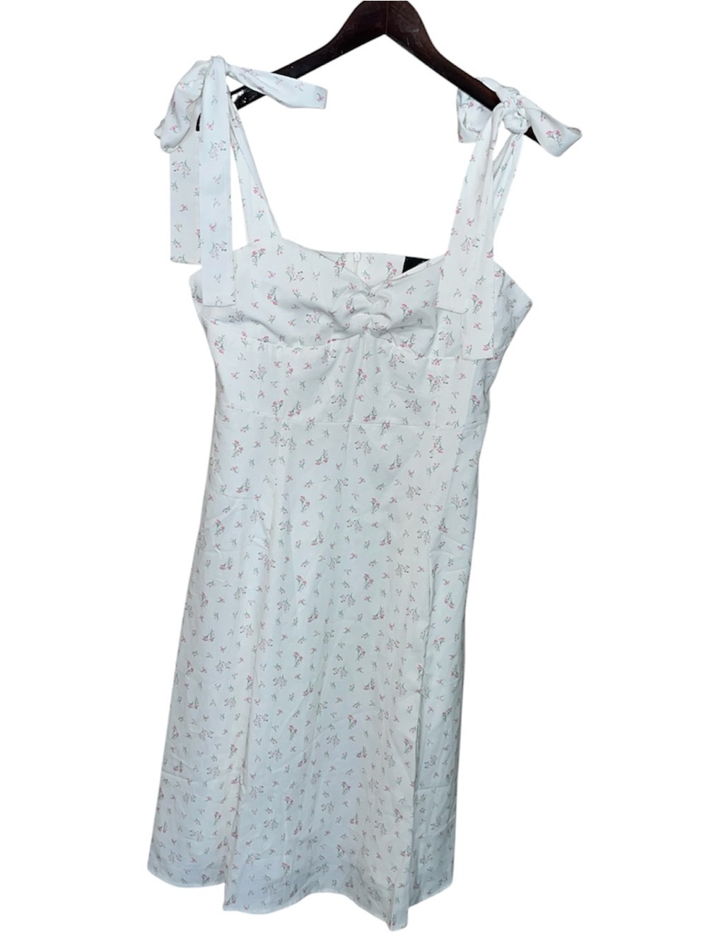Sweetkama White Floral Dress with Pink & Green Print